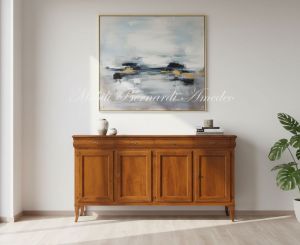 Reproduction of a Louis Philippe style wooden sideboard with a length of 200 cm inserted in a modern living room