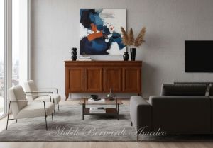 Reproduction of a Louis Philippe style wooden sideboard with a length of 200 cm inserted in a modern living room