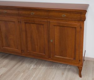 Reproduction of 200 cm sideboard for kitchen or living room in classic Louis Philippe style solid walnut wood
