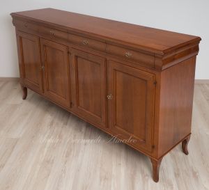 Reproduction of 200 cm sideboard for kitchen or living room in classic Louis Philippe style solid walnut wood