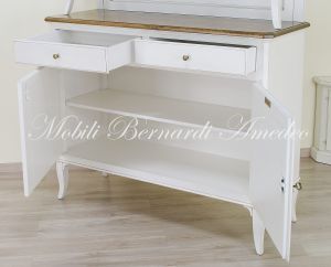 Credenza da cucina a 2 corpi in legno massello stile veneto con finitura bianco anticato e rovere