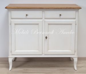Credenza madia in legno massiccio 2 ante 2 cassetti finitura bianco e rovere