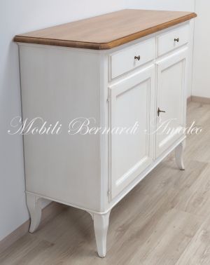 Credenza madia in legno massiccio 2 ante 2 cassetti finitura bianco e rovere
