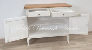 Credenza madia in legno massiccio 2 ante 2 cassetti finitura bianco e rovere