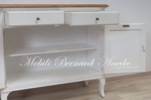 Credenza madia in legno massiccio 2 ante 2 cassetti finitura bianco e rovere
