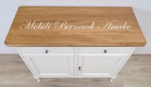 Credenza madia in legno massiccio 2 ante 2 cassetti finitura bianco e rovere