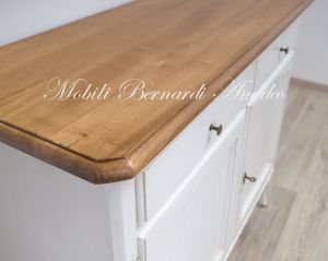 Credenza madia in legno massiccio 2 ante 2 cassetti finitura bianco e rovere