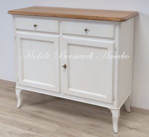 Credenza madia in legno massiccio 2 ante 2 cassetti finitura bianco e rovere