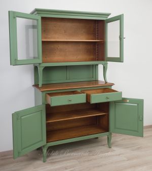 Sideboard with classic Venetian style display cabinet made of solid wood with colored finish