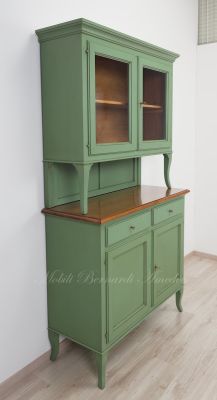 Sideboard with classic Venetian style display cabinet made of solid wood with colored finish