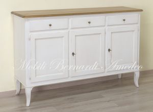 Credenza in legno massello con finitura bicolore bianco e noce