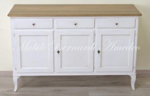 Credenza in legno massello con finitura bicolore bianco e noce
