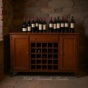 Classic style solid wood bottle holder sideboard with central rack for bottles - wine cellar - bar cabinet