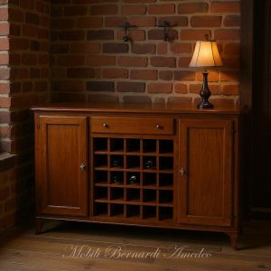 Classic style solid wood bottle holder sideboard with central rack for bottles - wine cellar - bar cabinet