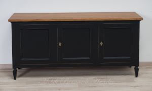 Mobile basso da soggiorno con 3 ante in legno massello finitura nero anticato e rovere
