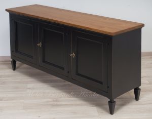 Mobile basso da soggiorno con 3 ante in legno massello finitura nero anticato e rovere