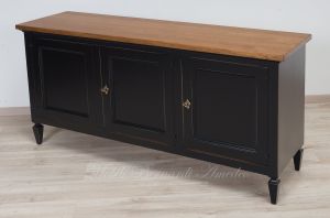 Mobile basso da soggiorno con 3 ante in legno massello finitura nero anticato e rovere