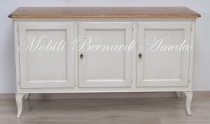Credenza madia da 160 cm di lunghezza in legno massiccio finitura bianco e rovere