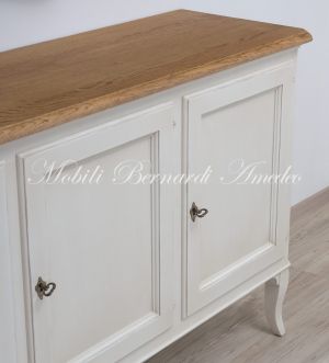 Credenza madia da 160 cm di lunghezza in legno massiccio finitura bianco e rovere