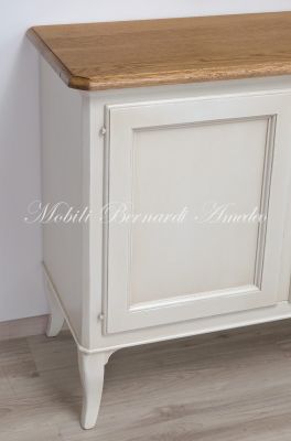 Credenza madia da 160 cm di lunghezza in legno massiccio finitura bianco e rovere
