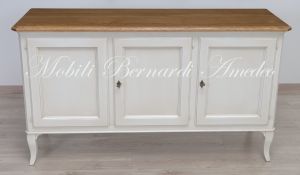 Credenza madia da 160 cm di lunghezza in legno massiccio finitura bianco e rovere