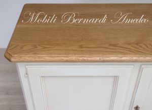 Credenza madia da 160 cm di lunghezza in legno massiccio finitura bianco e rovere