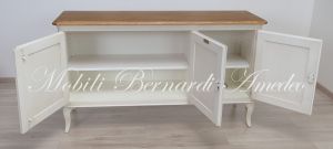 Credenza madia da 160 cm di lunghezza in legno massiccio finitura bianco e rovere