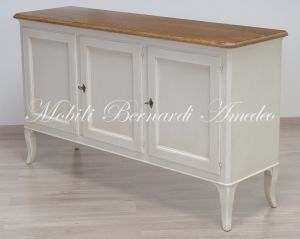 Credenza madia da 160 cm di lunghezza in legno massiccio finitura bianco e rovere