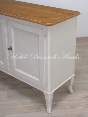 Credenza madia da 160 cm di lunghezza in legno massiccio finitura bianco e rovere