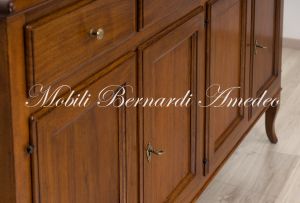 Classic Asolo Venetian style sideboard handcrafted in solid walnut wood with 4 doors and 4 drawers