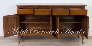 Classic Asolo Venetian style sideboard handcrafted in solid walnut wood with 4 doors and 4 drawers