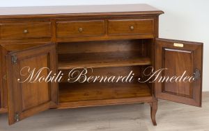 Classic Asolo Venetian style sideboard handcrafted in solid walnut wood with 4 doors and 4 drawers