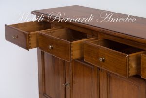 Classic Asolo Venetian style sideboard handcrafted in solid walnut wood with 4 doors and 4 drawers