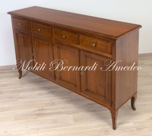 Classic Asolo Venetian style sideboard handcrafted in solid walnut wood with 4 doors and 4 drawers