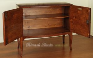 Classic style sideboard in solid walnut wood with inlays and high legs and with 2 closed doors