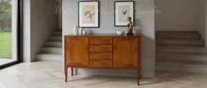 Classic style sideboard made of solid walnut wood inserted in a modern home