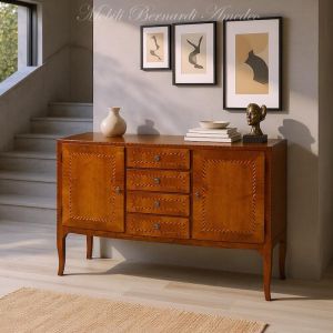 Classic style sideboard made of solid walnut wood inserted in a modern home