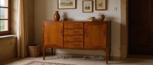 Classic style sideboard made of solid walnut wood inserted in an ancient villa