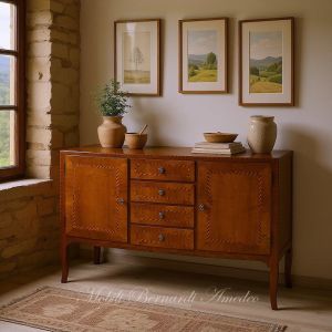 Classic style sideboard made of solid walnut wood inserted in a Tuscan villa