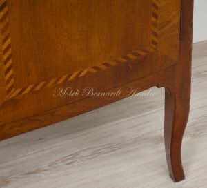 Slightly rounded sideboard handcrafted in solid walnut wood with classic style inlay