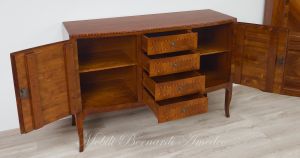 Slightly rounded sideboard handcrafted in solid walnut wood with classic style inlay