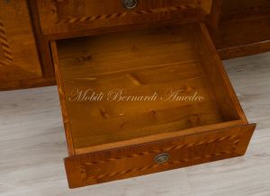 Slightly rounded sideboard handcrafted in solid walnut wood with classic style inlay