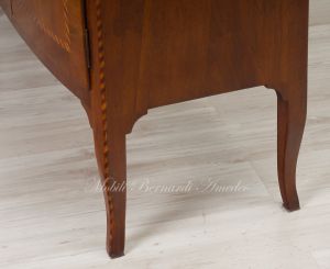 Slightly rounded sideboard handcrafted in solid walnut wood with classic style inlay