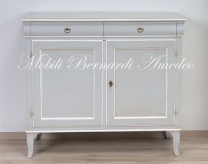 Classic style sideboard in solid wood with 2 doors and 2 drawers in antique gray and white finish