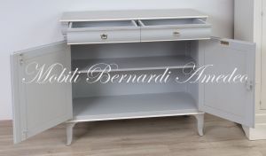 Classic style sideboard in solid wood with 2 doors and 2 drawers in antique gray and white finish