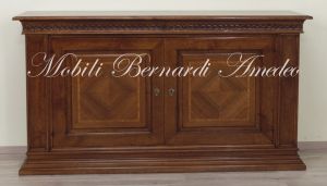 Sideboard in solid walnut wood with carving and inlaid doors
