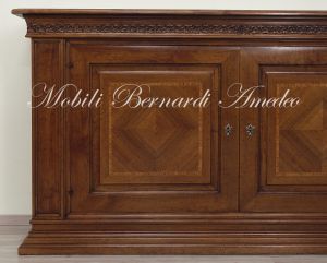 Sideboard in solid walnut wood with carving and inlaid doors