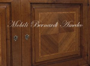 Sideboard in solid walnut wood with carving and inlaid doors