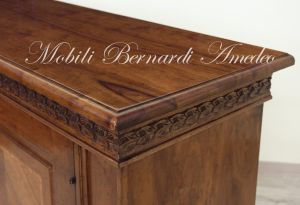 Sideboard in solid walnut wood with carving and inlaid doors