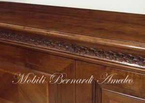 Sideboard in solid walnut wood with carving and inlaid doors